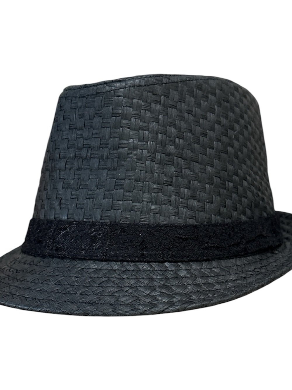 Peter Grimm Fedora Hat S/M Black Textured Straw Pinched Crown Classic Style